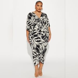 Black and White Leaf Print Dress